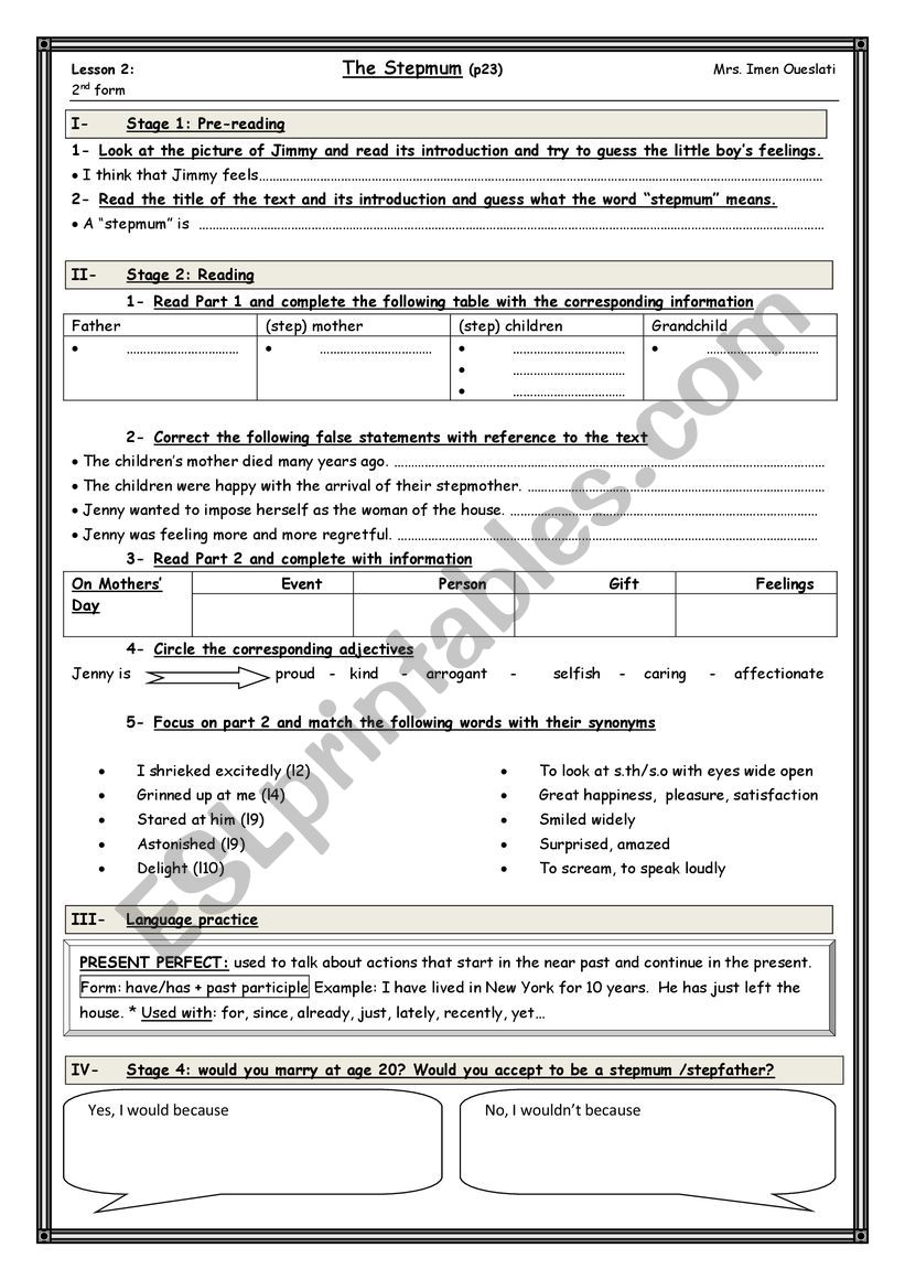 lesson 2: the stepmum - 2nd form - Tunisian program