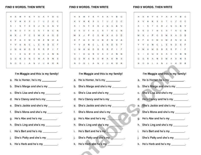 family members worksheet