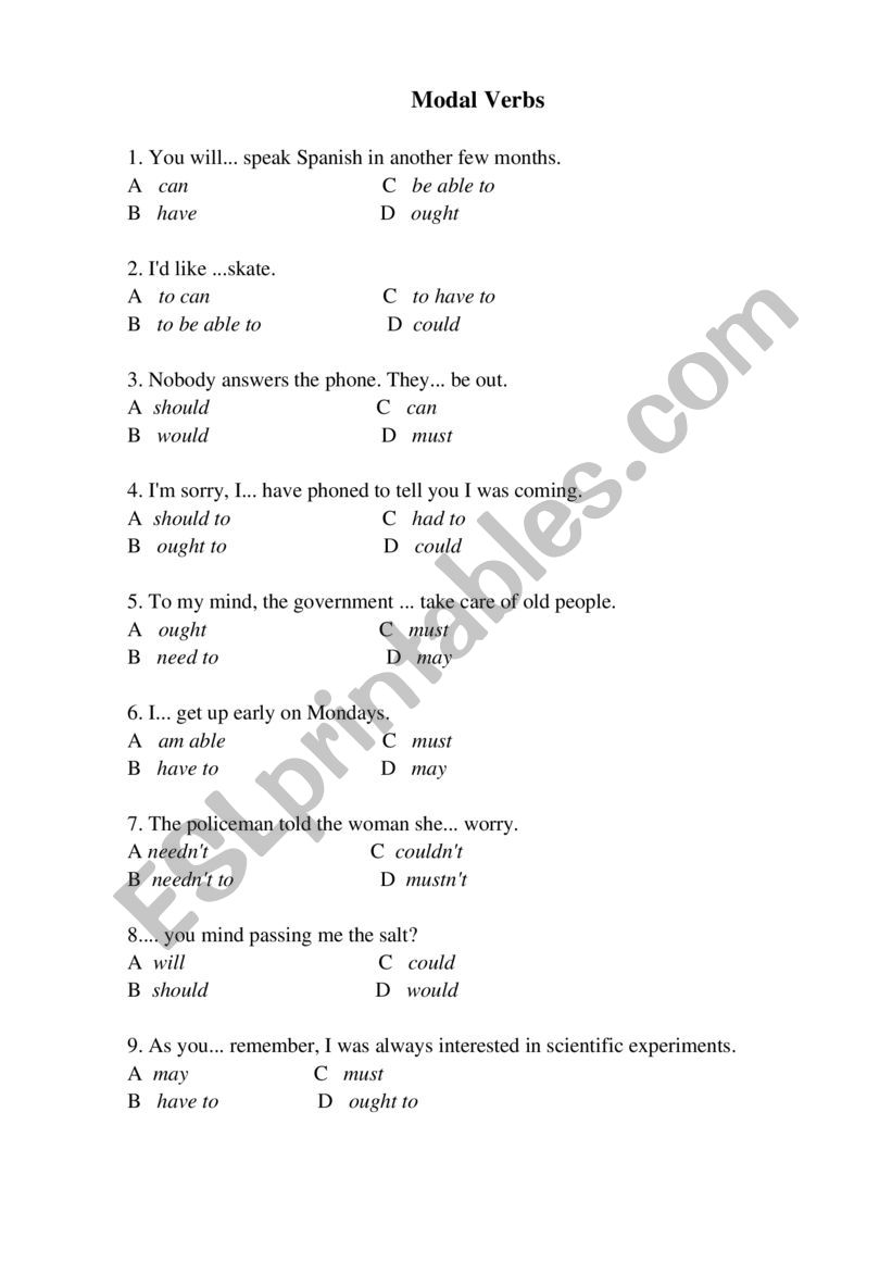 Modal Verbs Test worksheet
