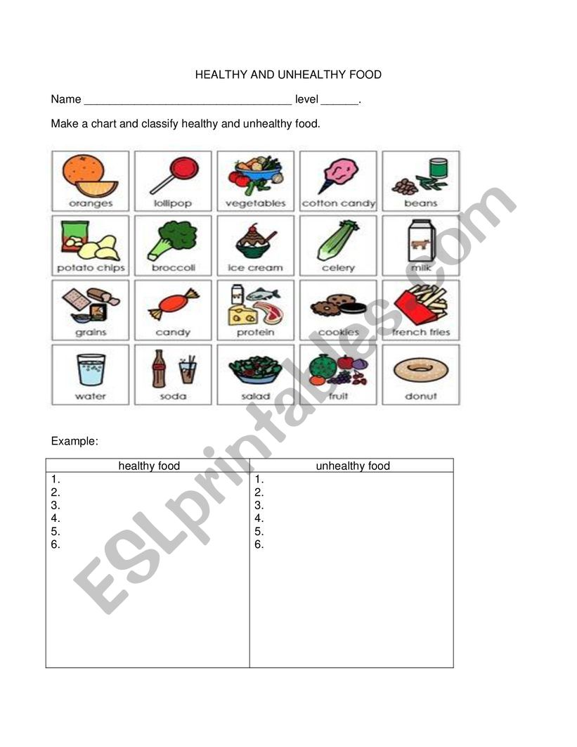 HEALTHY AND UNHEALTHY FOOD - ESL worksheet by mariabreu