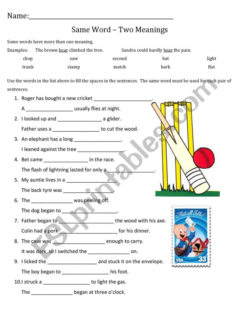 Same Word - 2 Meanings Worksheet 1