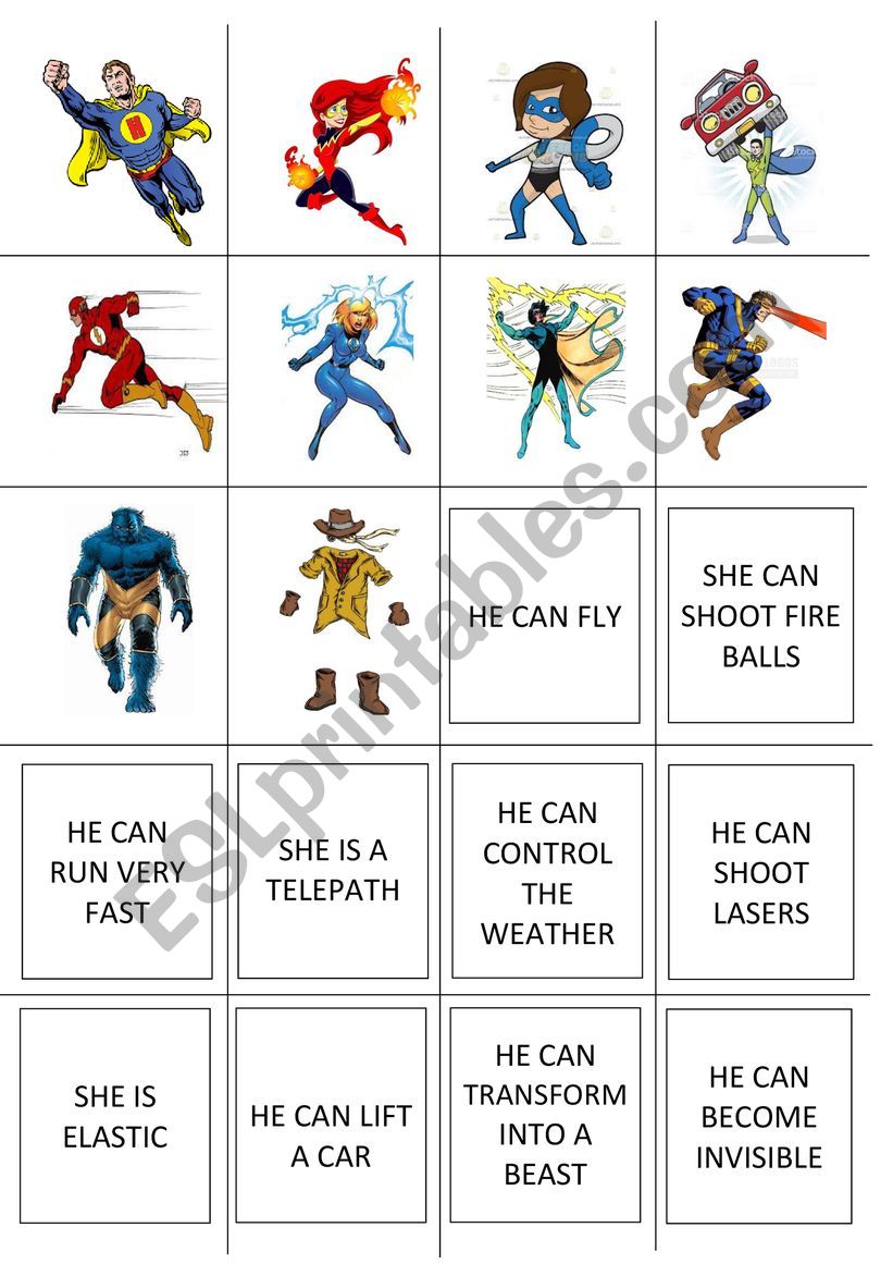 Superpowers Memory game worksheet