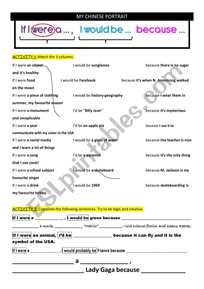 My Chinese portrait worksheet