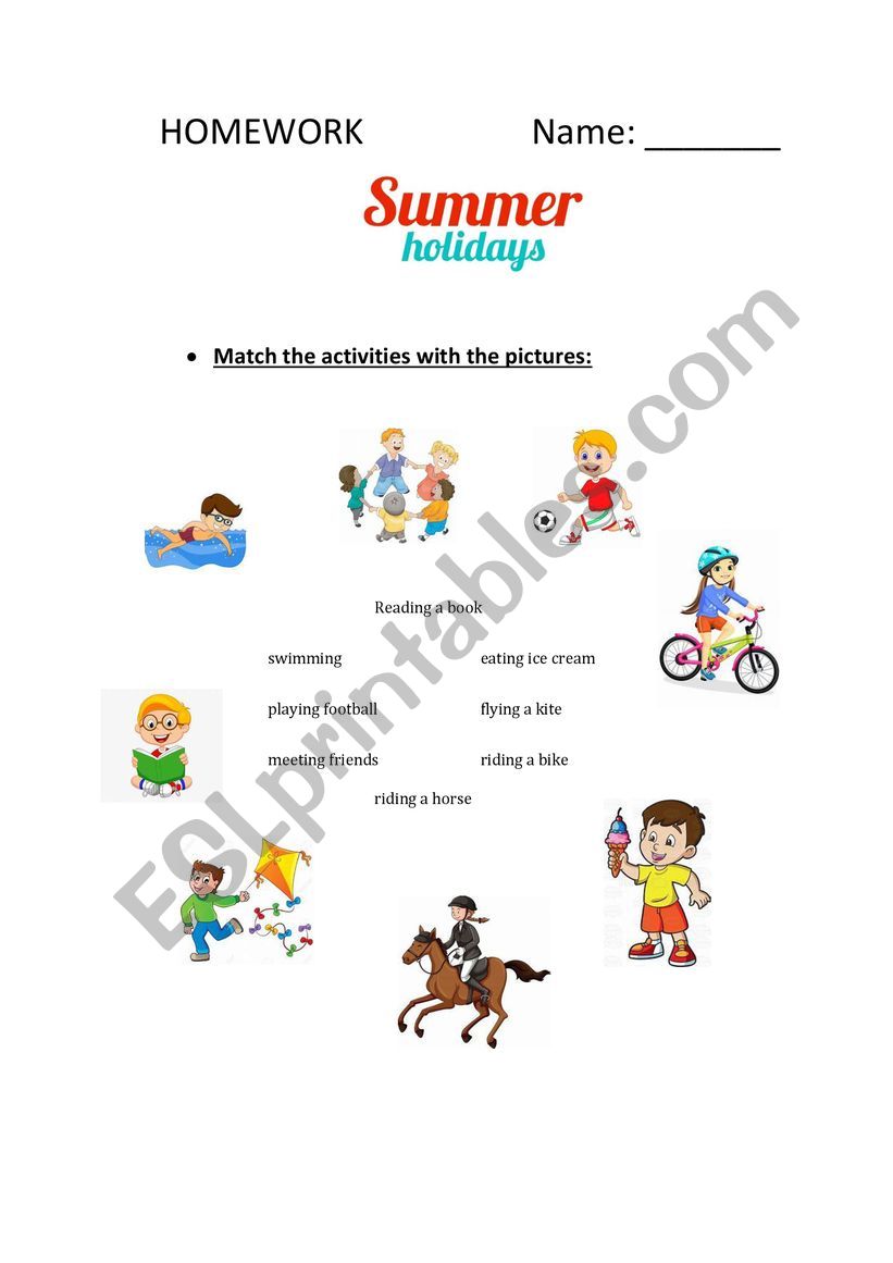 Sommer holidays Vocabulary Worksheet