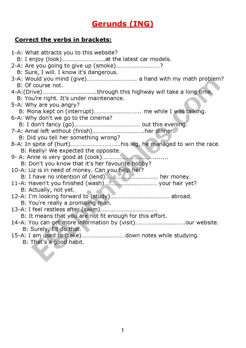 Gerund worksheet