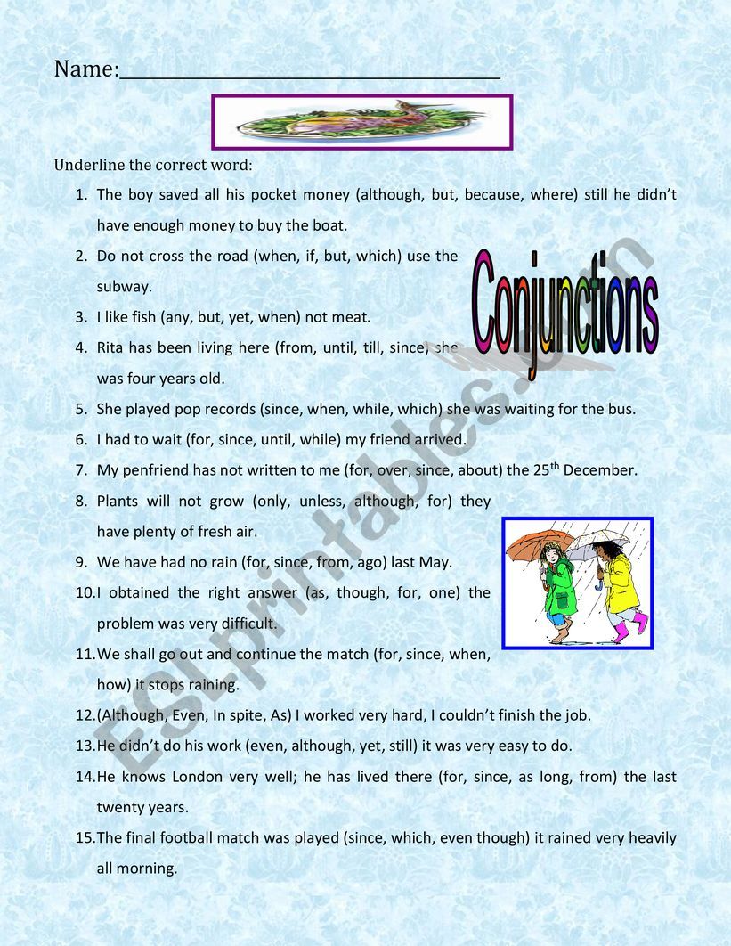 Conjunctions worksheet