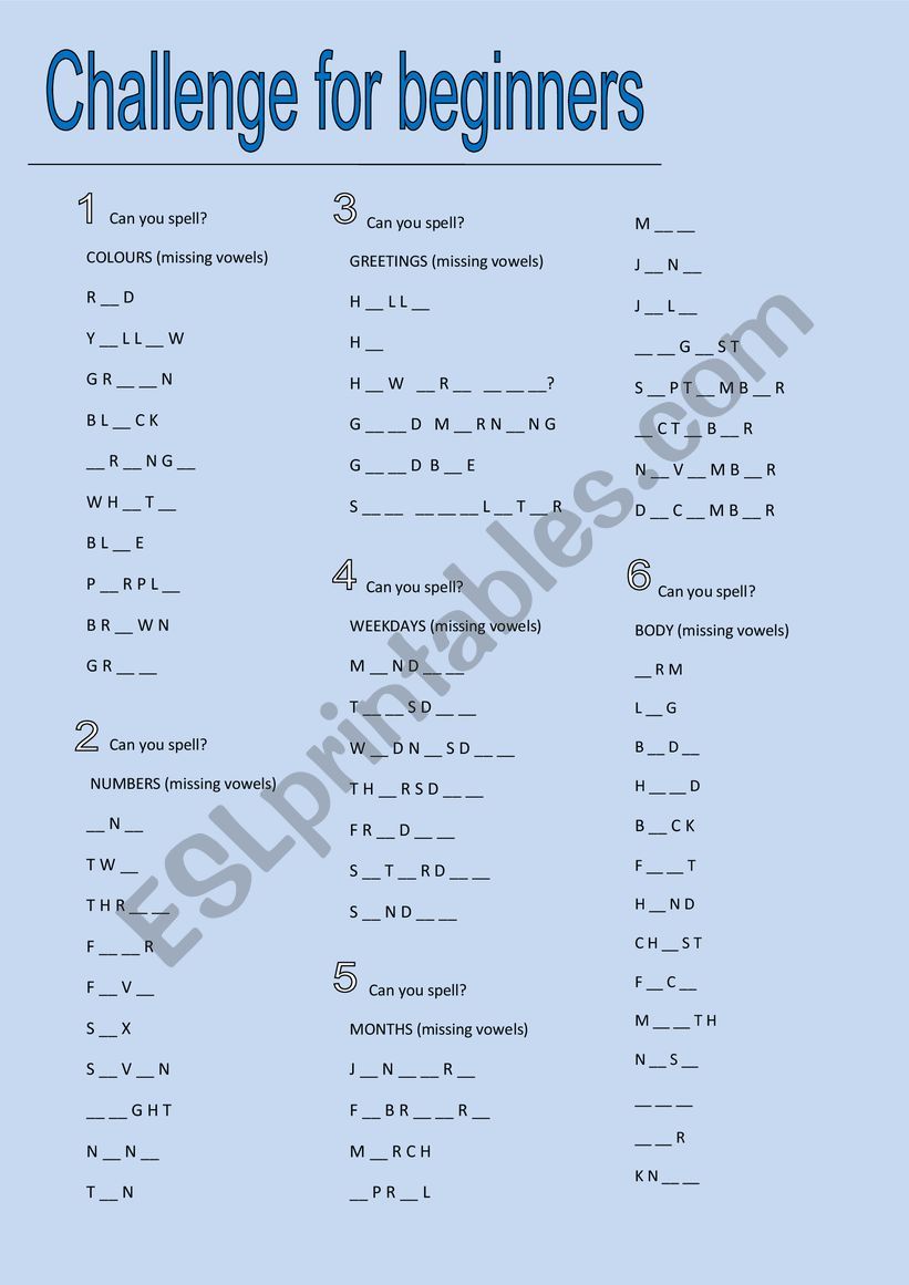 Challenge to begginers worksheet