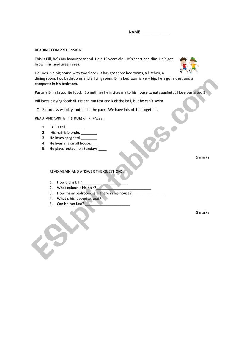 Reading comprehension worksheet