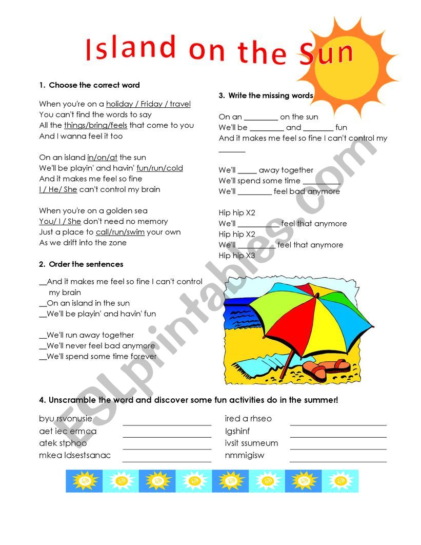 Island in the sun worksheet