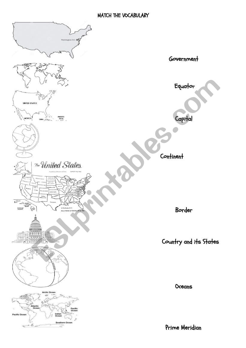 Match Geography Vocabulary worksheet