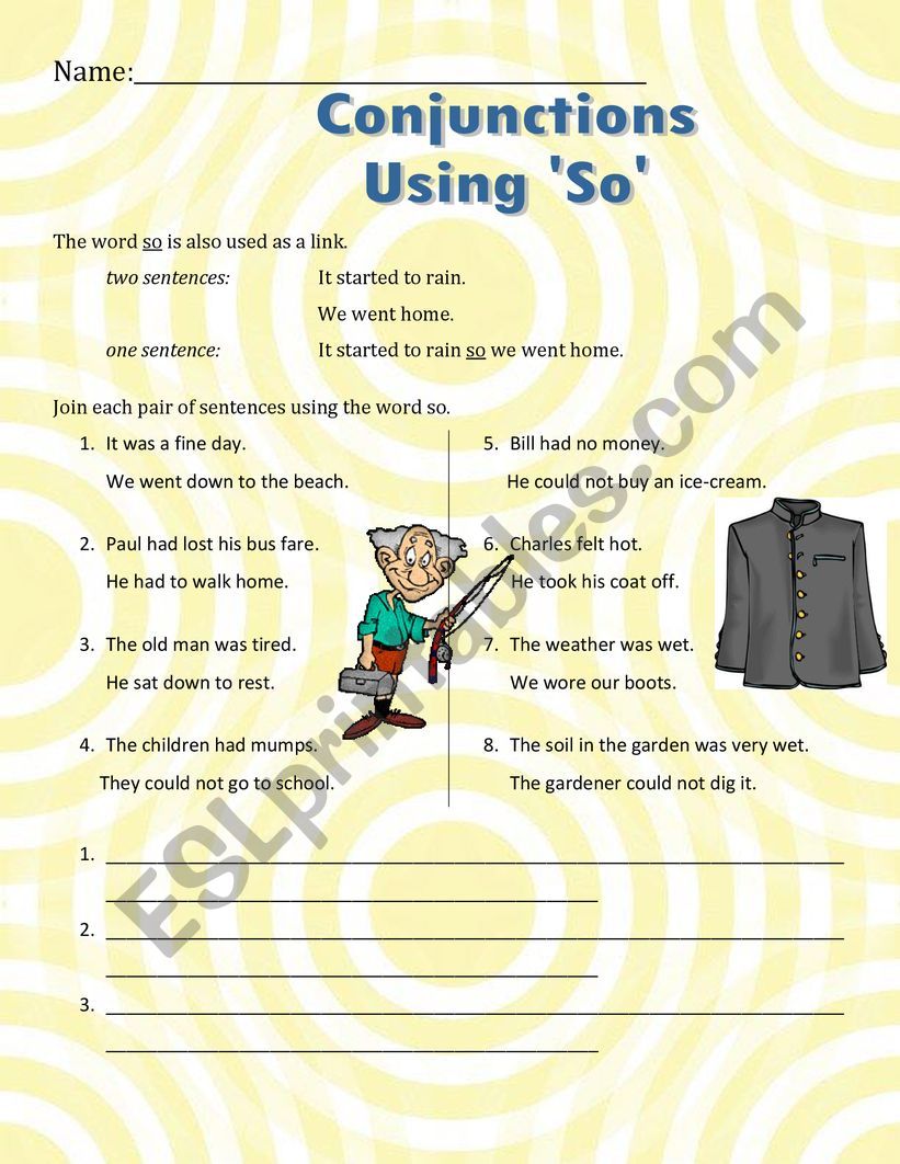 Conjunctions - So worksheet