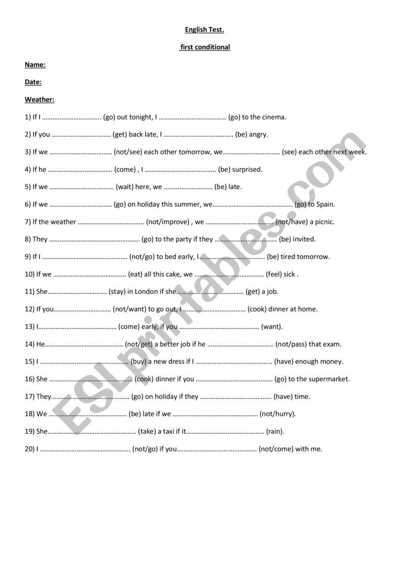 FIRST CONDITIONAL worksheet