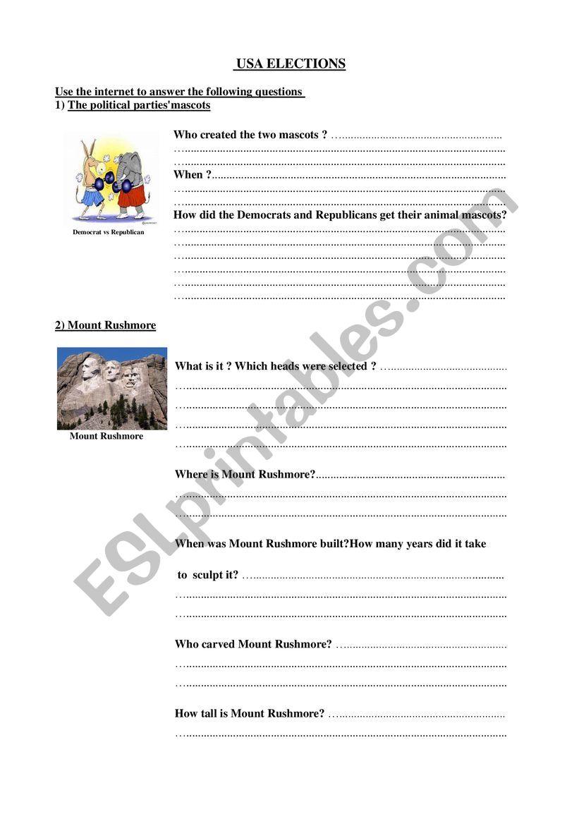 MOUNT RUSHMORE worksheet