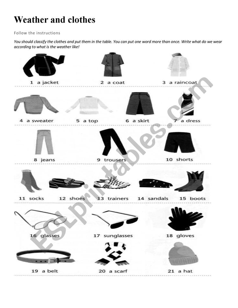 clothes and weather worksheet