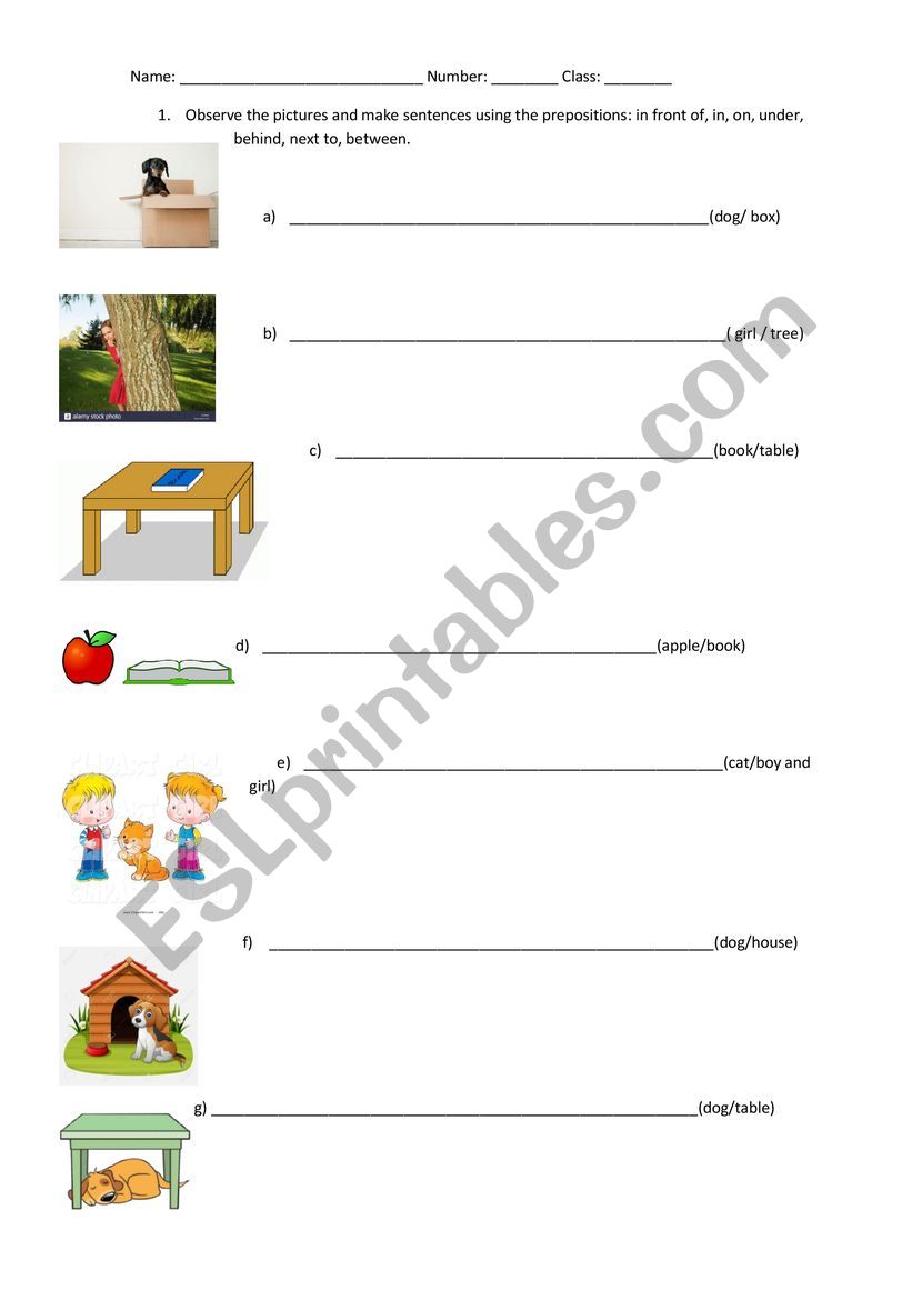 Prepositions of place worksheet