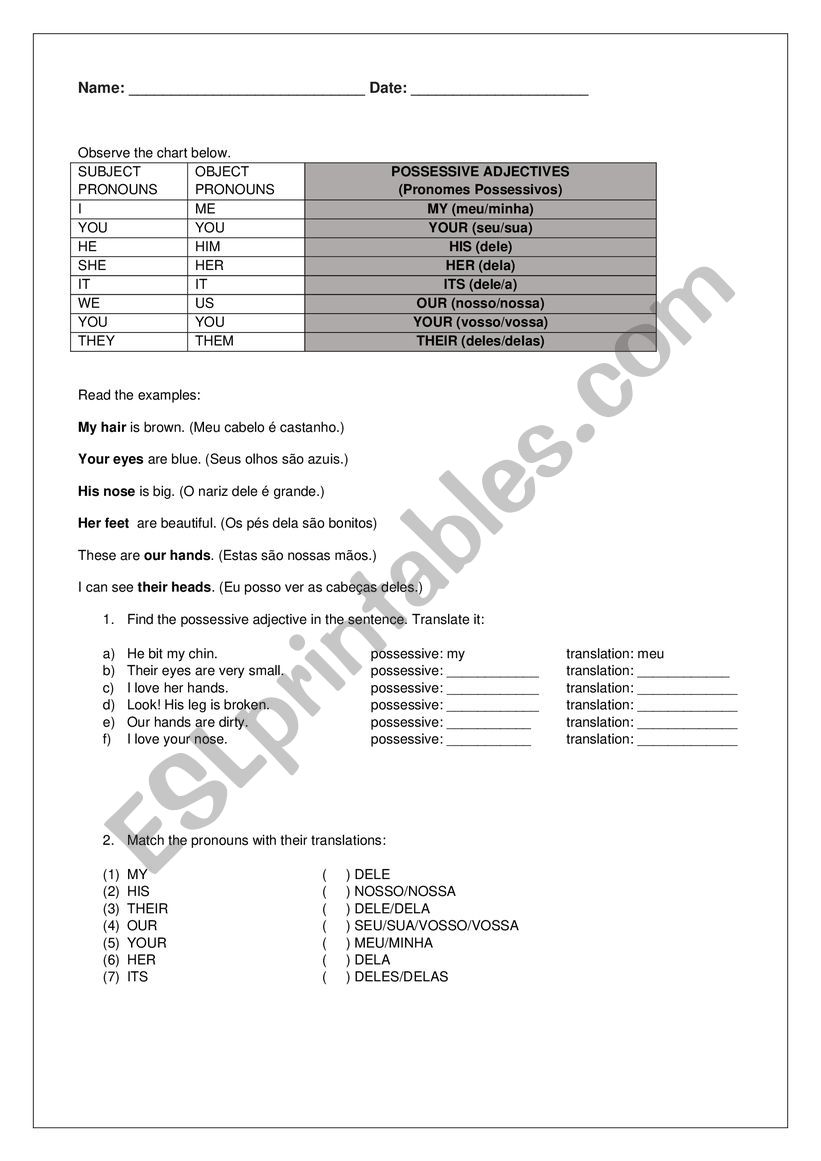 Pronouns worksheet