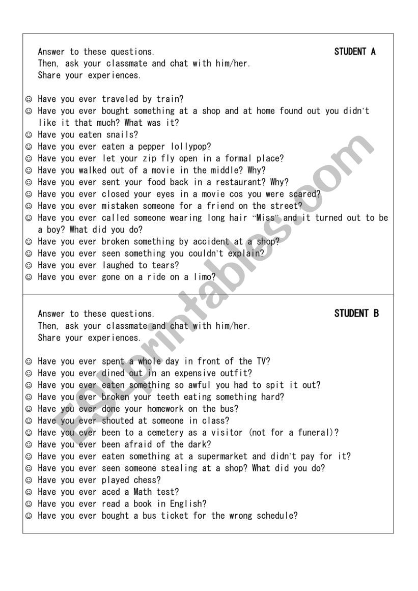 Have you ever...? worksheet