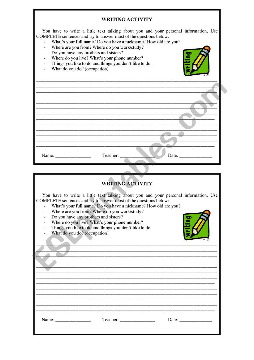 Writing task - Beginner worksheet