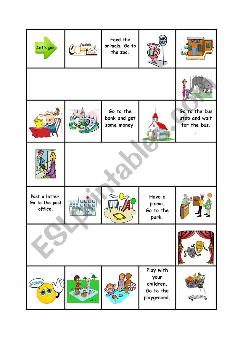 Places in Town Board Game worksheet