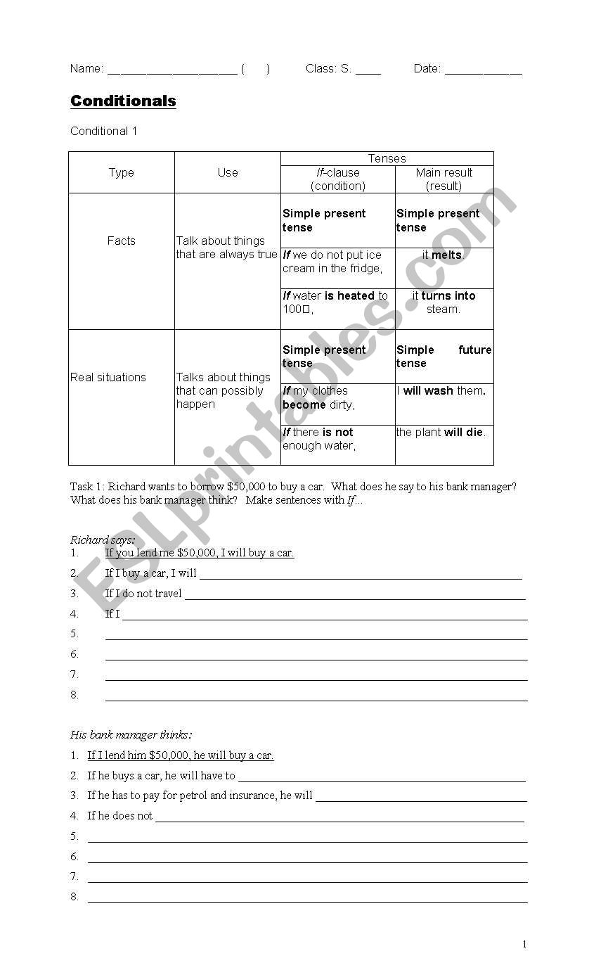 conditionals worksheet