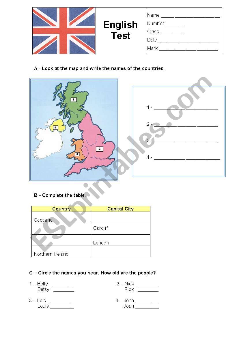 Test your English - 3 pages worksheet