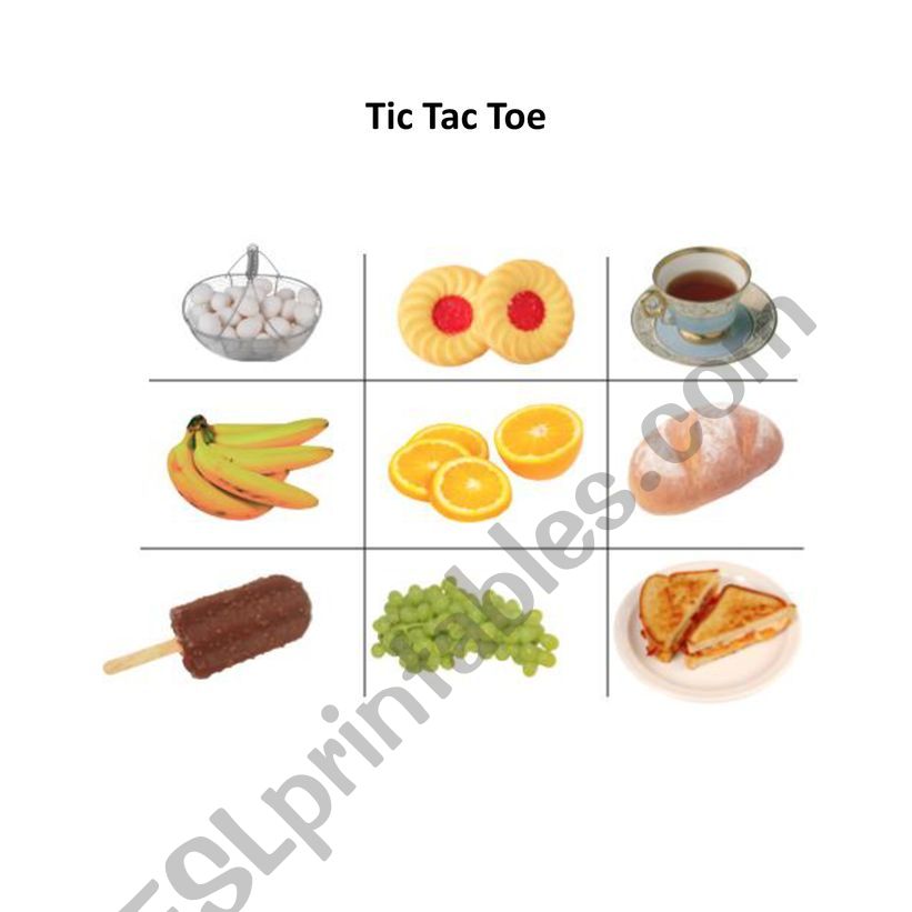Food - tic tac toe worksheet