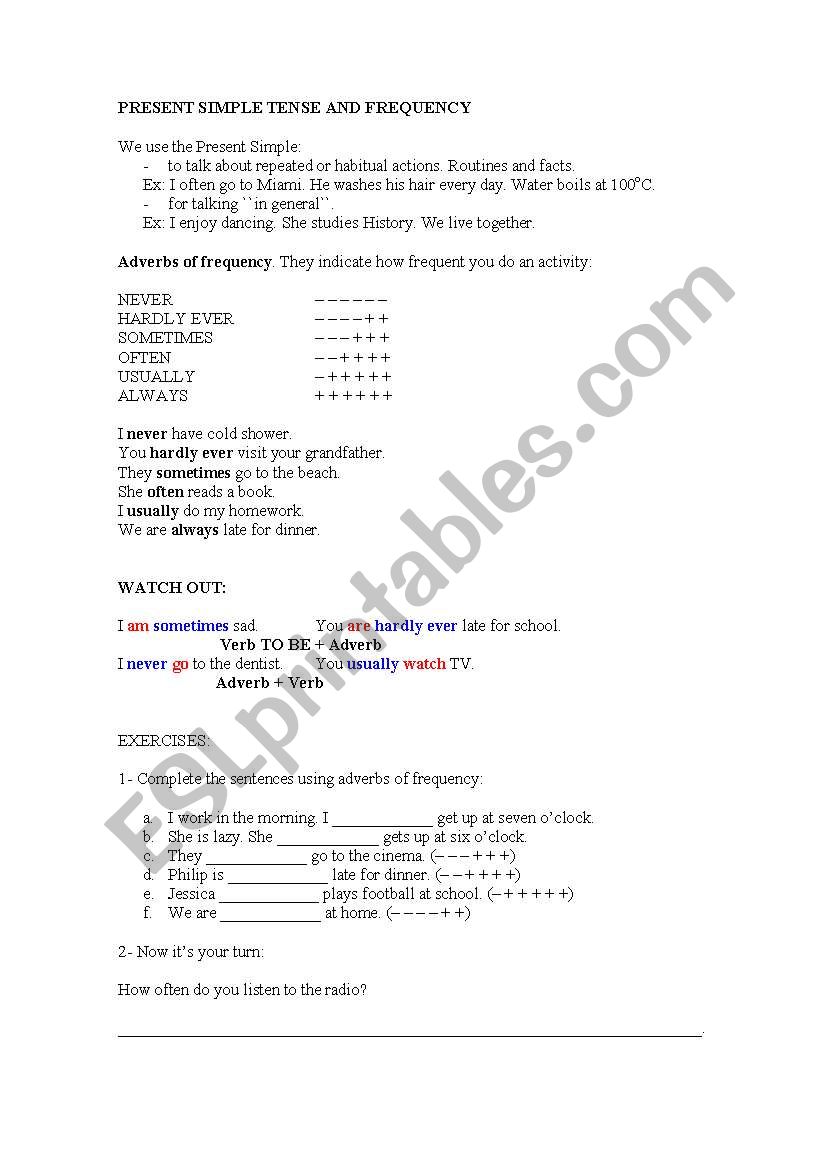 Adverbs of frequency worksheet