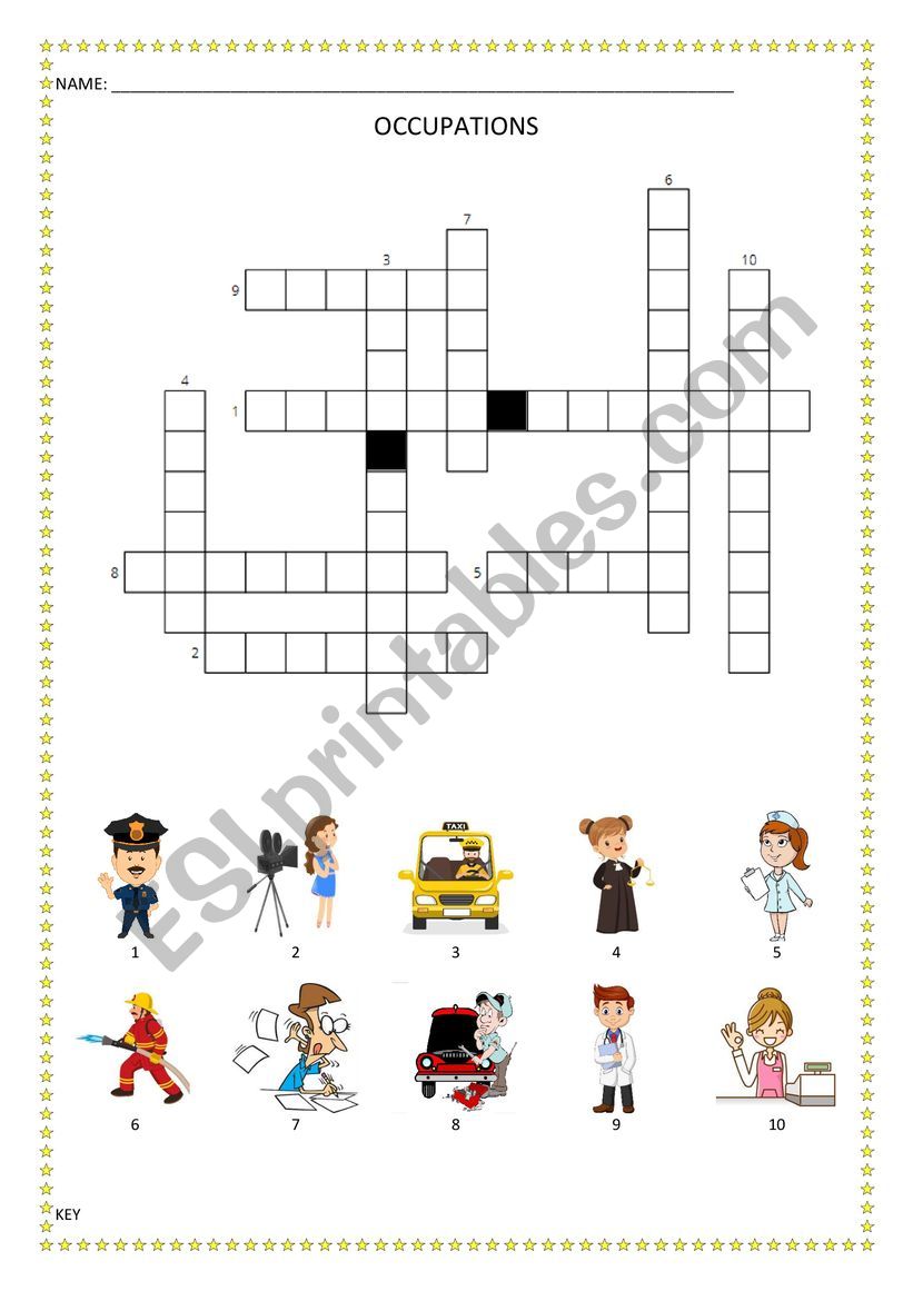 Occupations crosswords worksheet
