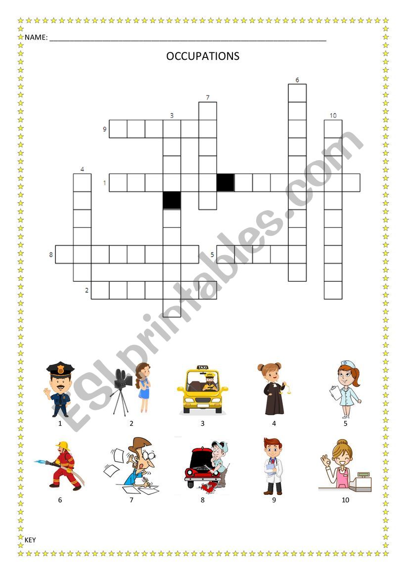 Occupations crosswords worksheet