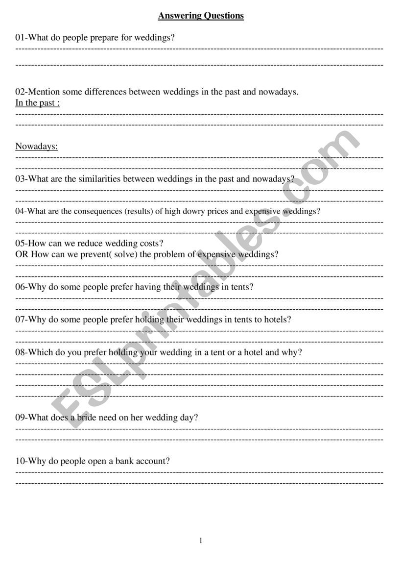 Answering questions worksheet