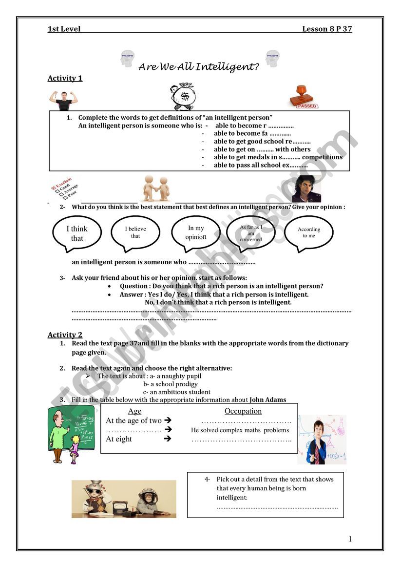 1st year lesson 8 are we all intelligent
