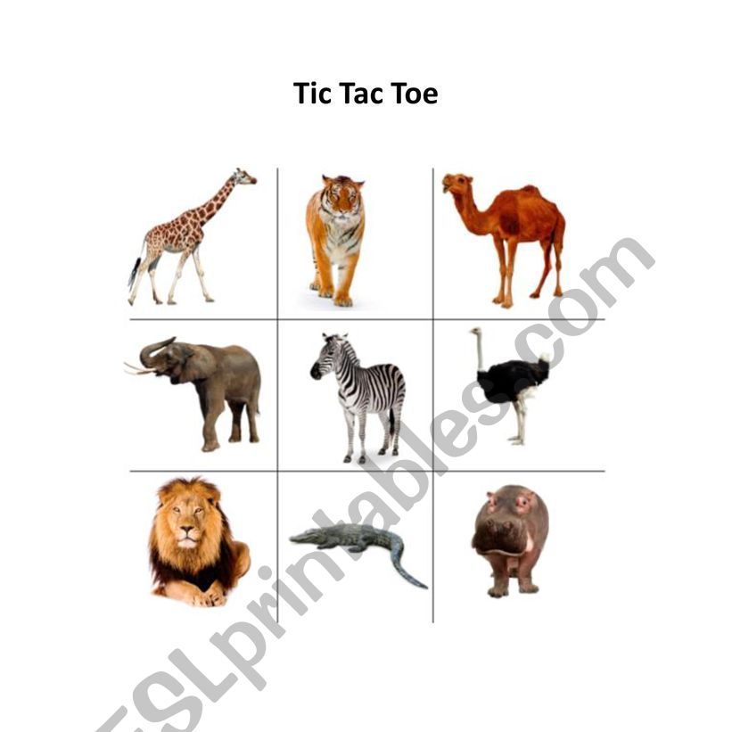Tic tac toe - animals worksheet