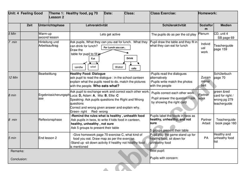 lesson plan healthy living  worksheet