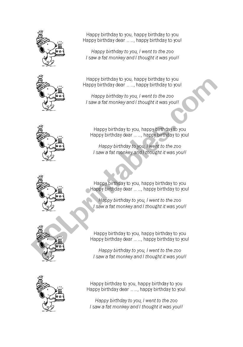 Happy Birthday to you! worksheet