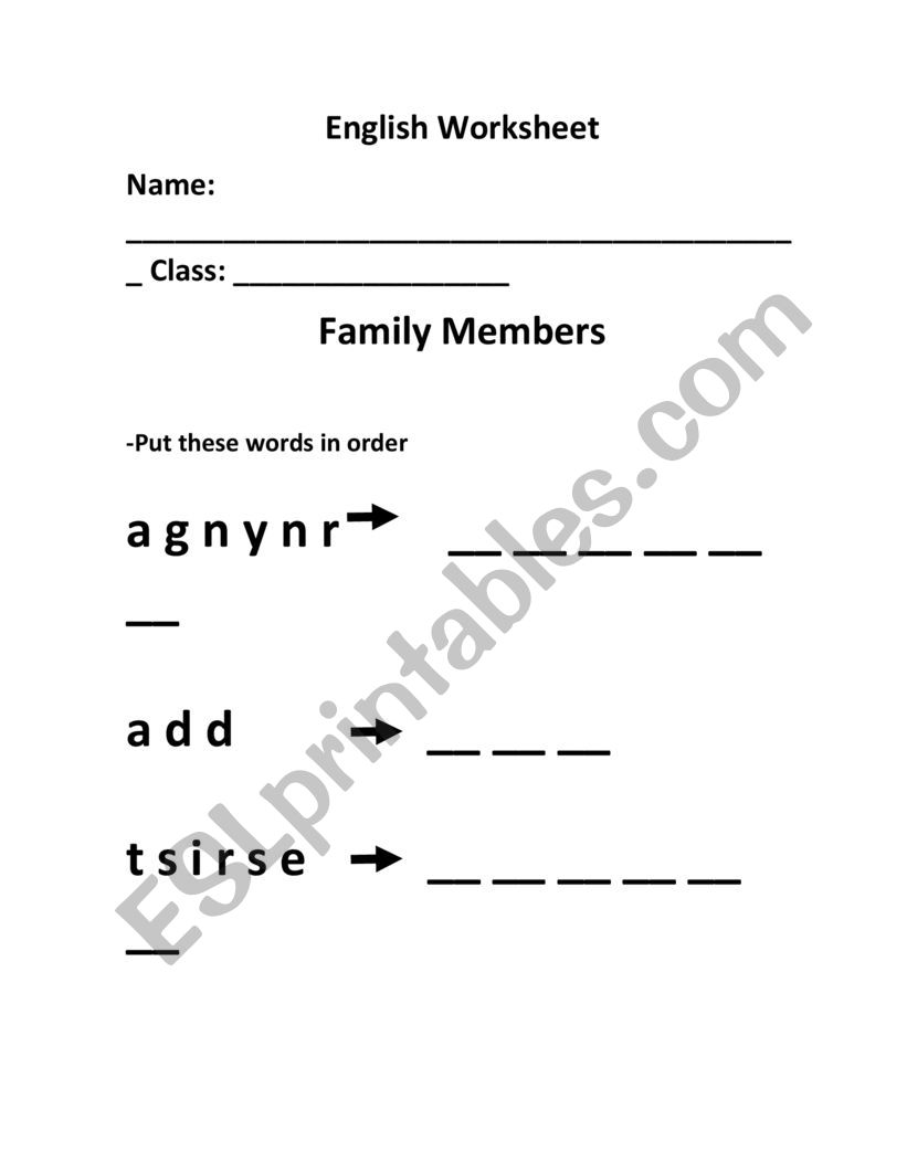 Family Members, Unscrumble words