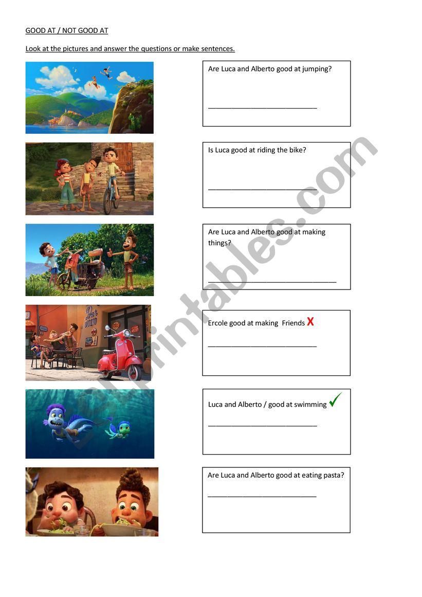 GOOD AT worksheet