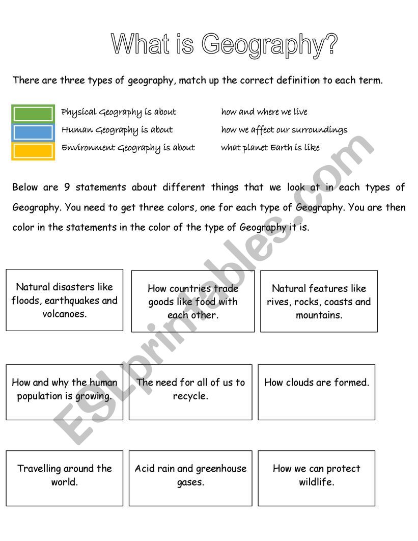 What Is Geography Task sheet worksheet