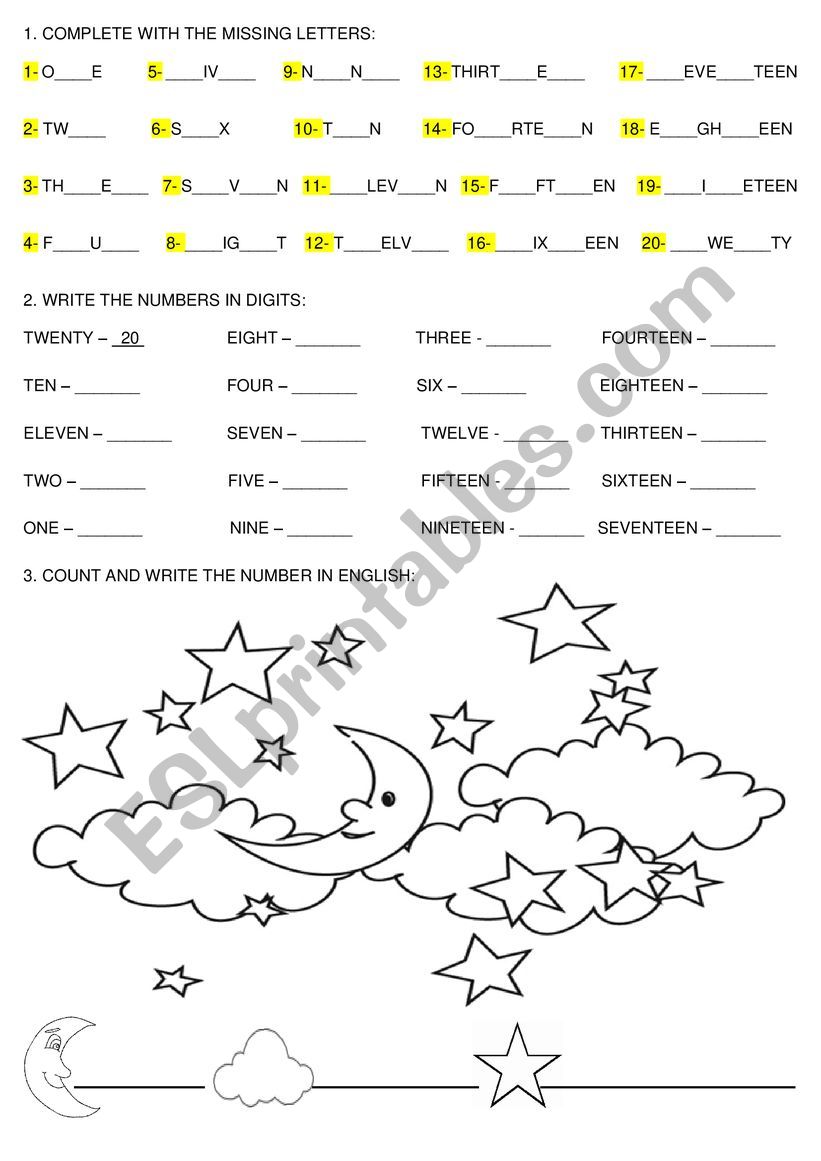 Numbers 1 to 20 worksheet