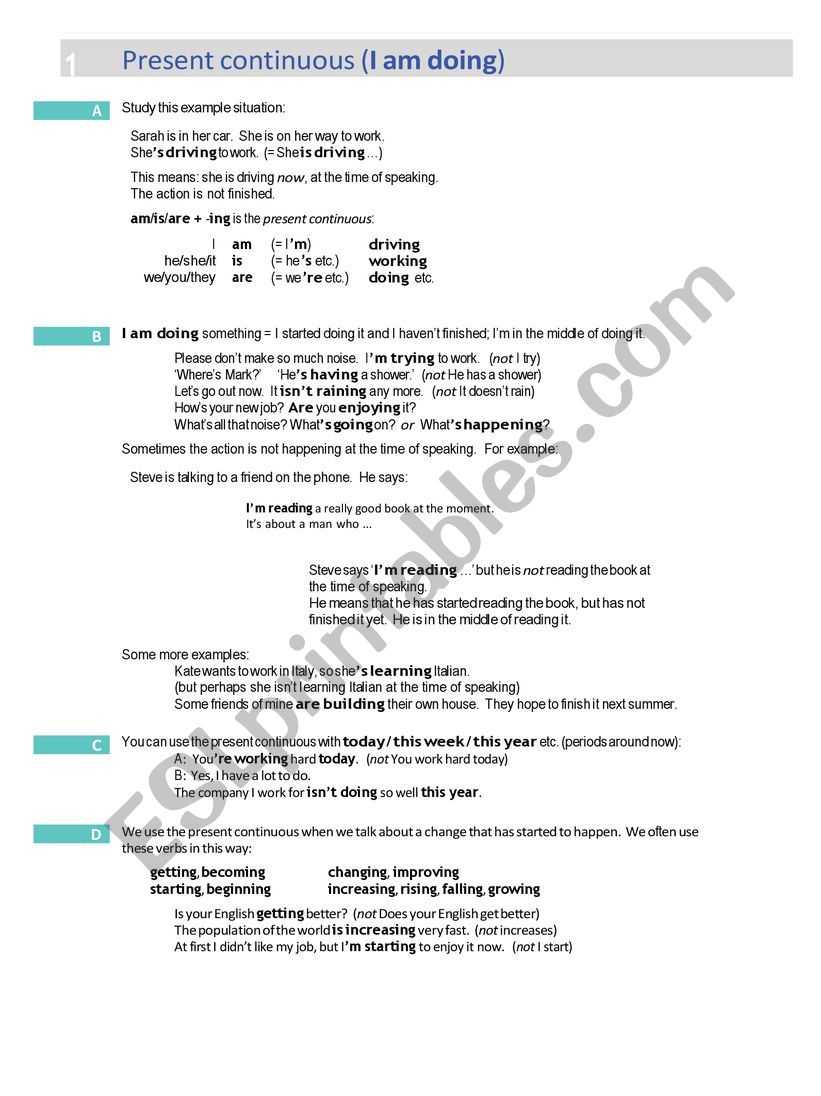 Present continuous worksheet