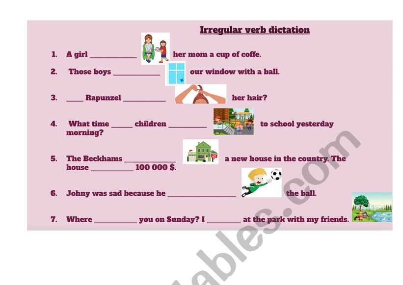 irregular verbs dictation  worksheet