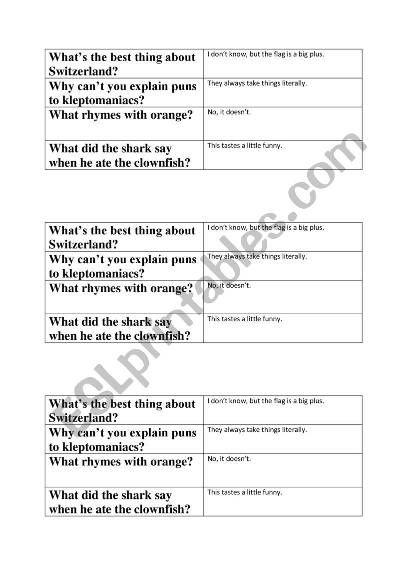 JOKES PUZZLE worksheet