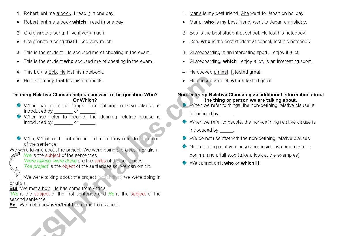 defining- non defining relative clauses/ theory