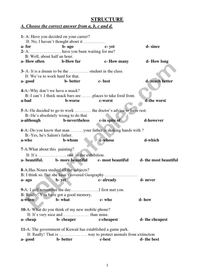 Structure worksheet