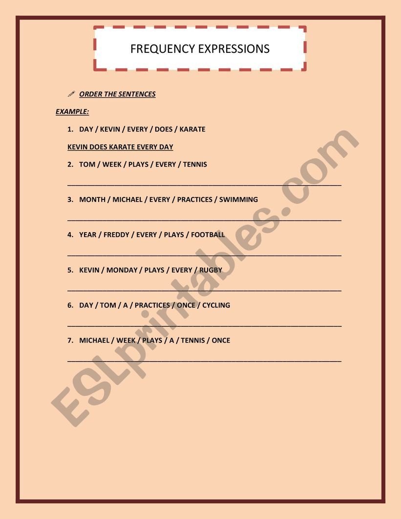 FREQUENCY EXPRESSIONS worksheet