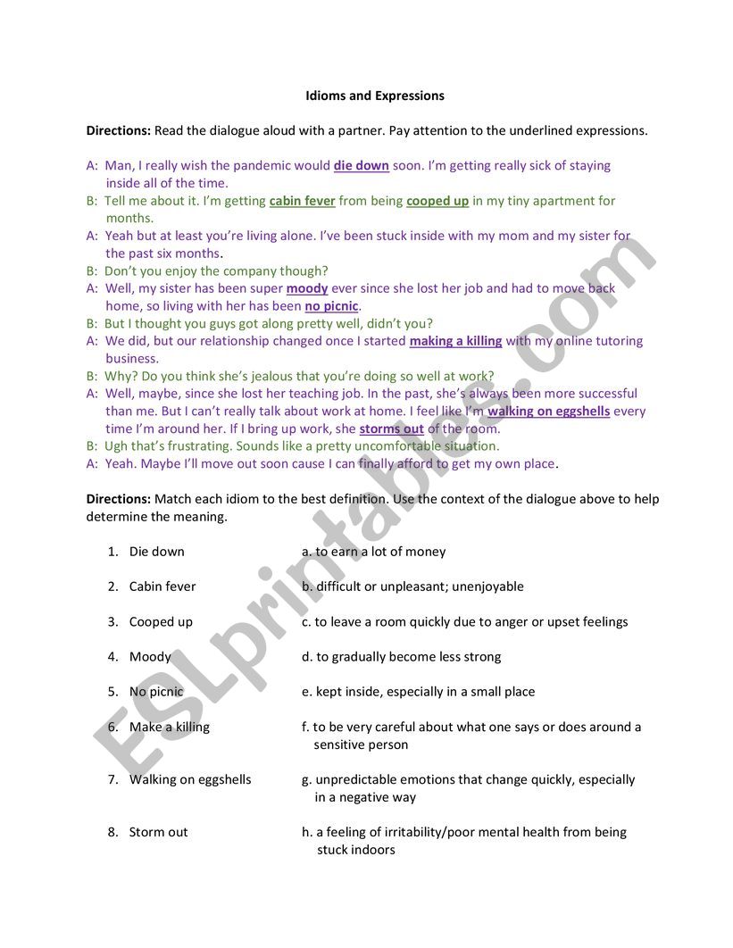Idioms and Expressions Dialogue
