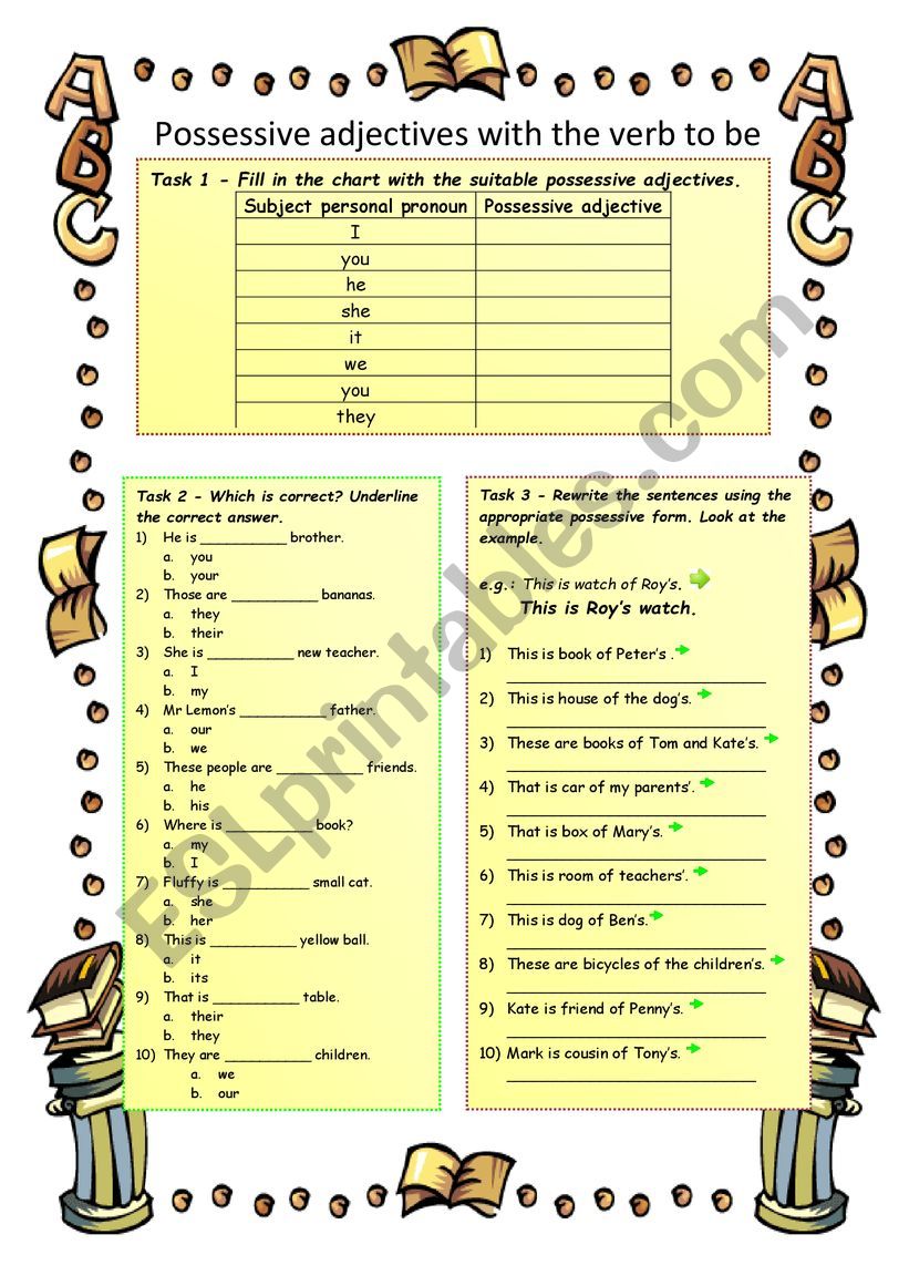 POSSESSIVE ADJECTIVES WITH THE VERB TO BE