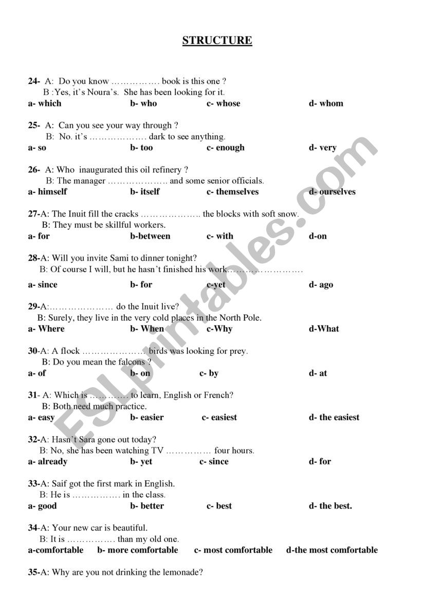 Structure worksheet