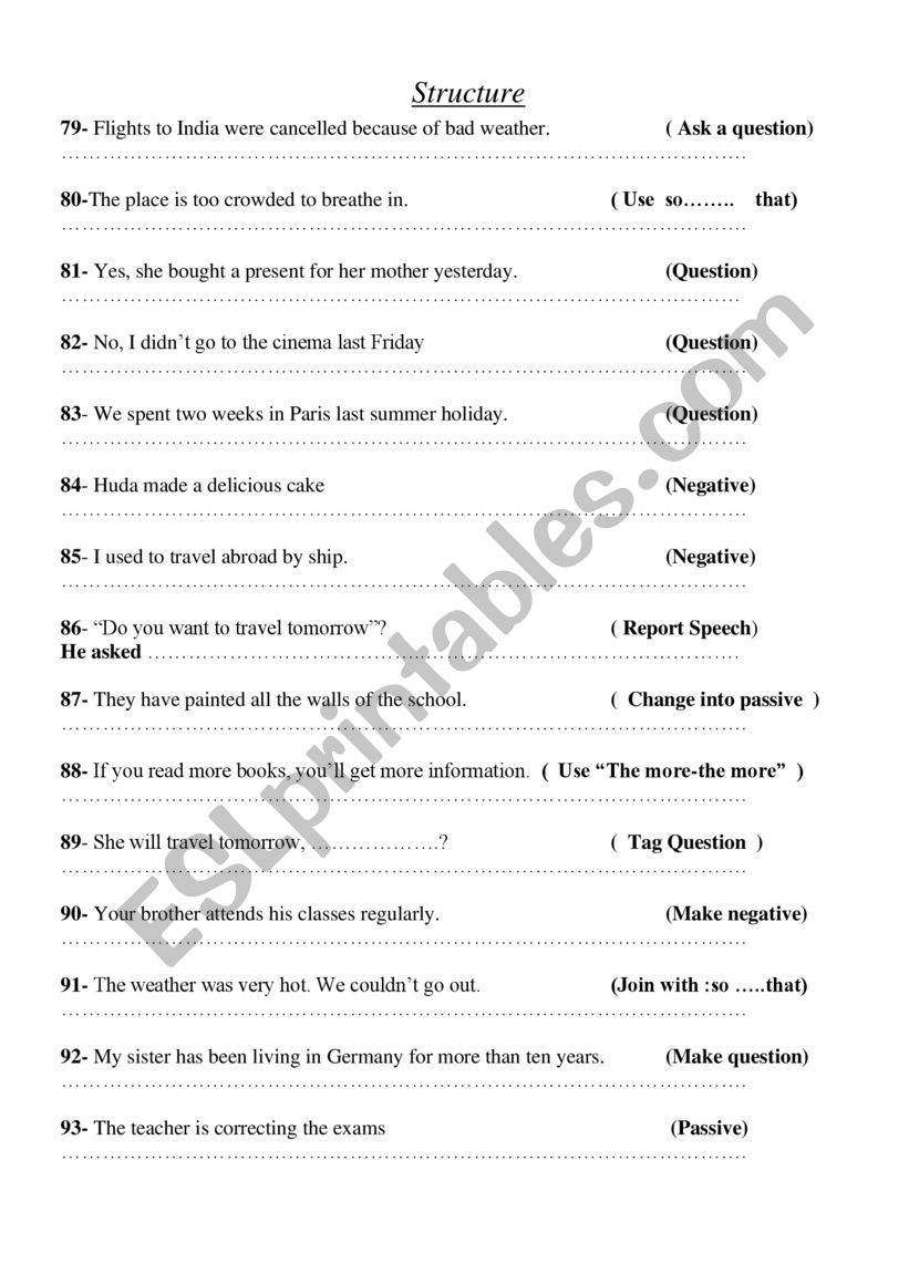 Structure worksheet