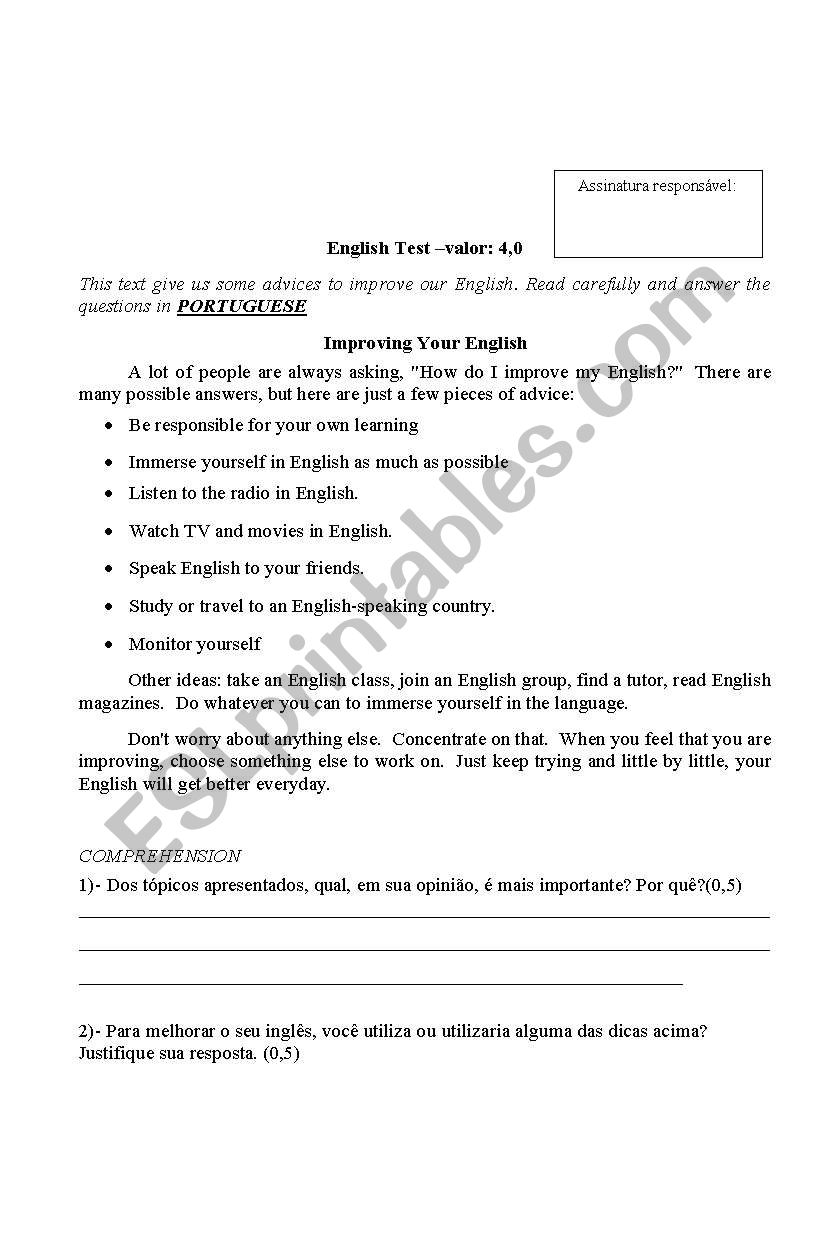 English Test 7th grade worksheet