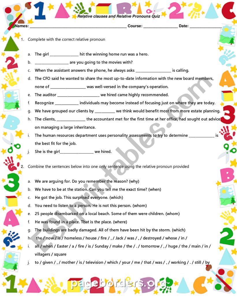 Relative Clauses  worksheet